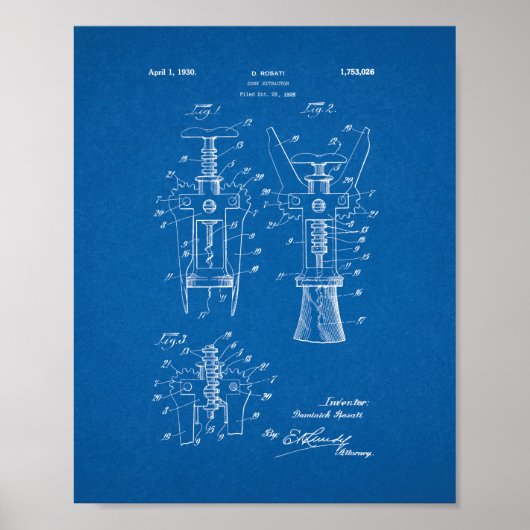 Cork Extractor Patent - Blauwdruk Poster (Voorkant)