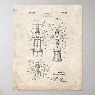 Cork Extractor patent - Oud uiterlijk Poster