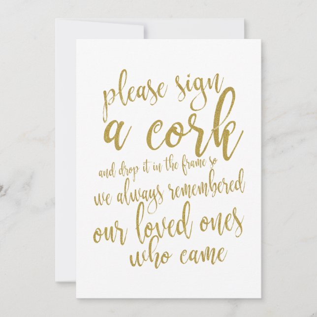 Cork Guest Book Affordable Gold Wedding Sign (Voorkant)
