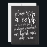 Cork Guest Book Chalkboard Weddenschap<br><div class="desc">Een elegant rand trouwbord, kenmerkt de tekst "te ondertekenen gelieve een kurk en het te laten vallen in het lijst zodat herinneren wij altijd onze dierbaren die"in een extraverte manuscriptdoopvont kwamen, voegt de borsteltextuur een spontaan en playful gevoel toe. De achtergrondkleur kan aan uw behoeften en voorkeuren worden aangepast. Neem...</div>