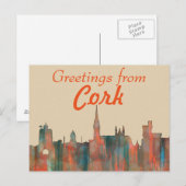 CORK, IERLAND SKYLINE BRIEFKAART (Voorkant / Achterkant)