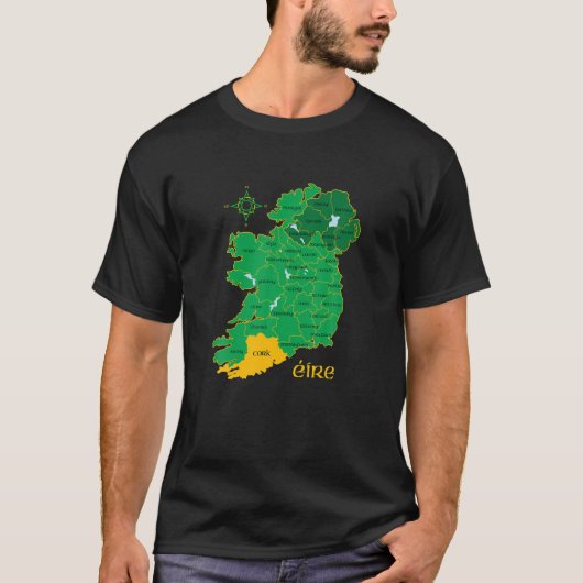 Cork Ireland County Map Eire Irish Travel T-shirt (Voorkant)
