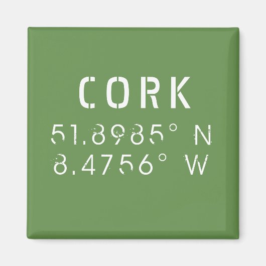 Cork Ireland Longitude Latitude Magneet (Voorkant)
