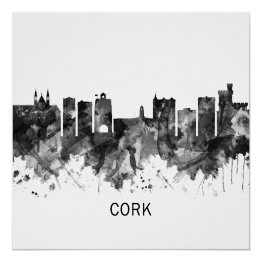 Cork Ireland Skyline BW Perfect Poster (Voorkant)