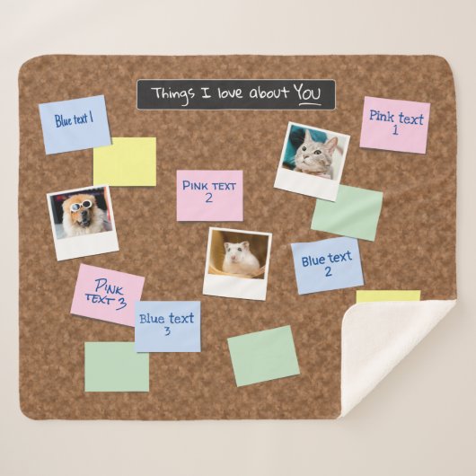 Cork Pinboard Look 6 Bericht & 3 Fotocollage Sherpa Deken (Voorkant (horizontaal))