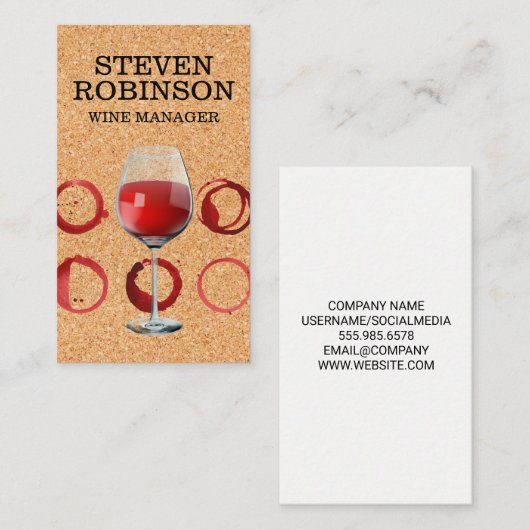 Cork Print | Rood wijnglas en gordel Visitekaartje (Voorkant / Achterkant)