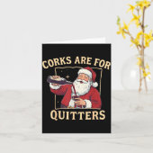 Corks Are For Quitters Retro Santa Claus Drinking  Kaart (Gele Bloem)