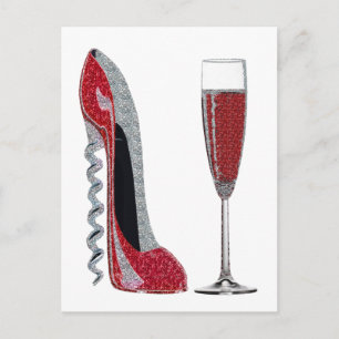 Corkschroef Hiel Stiletto en champagne Glass Briefkaart