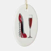 Corkschroef Red Stiletto en Champagne Glass Art Keramisch Ornament (Rechts)