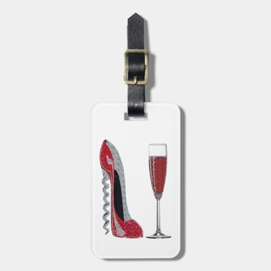 Corkschroef Red Stiletto en Red Wine Art Bagagelabel (Voorkant verticaal)