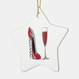 Corkschroef Red Stiletto en Red Wine Art Keramisch Ornament