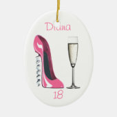 Corkschroef Roze Stiletto en Champagne Ornament (Voorkant)