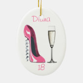 Corkschroef Roze Stiletto en Champagne Ornament (Achterkant)
