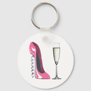 Corkschroef Roze Stiletto Shoe en Champagne Glass Sleutelhanger