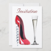 Corkschroef Stiletto en Champagne Flute Invitation Kaart (Voorkant)