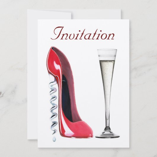 Corkschroef Stiletto en Champagne Flute Invitation Kaart (Voorkant)