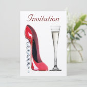 Corkschroef Stiletto en Champagne Flute Invitation Kaart (Staand voorkant)