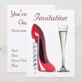 Corkschroef Stiletto en Champagne Flute Invitation Kaart (Voorkant / Achterkant)