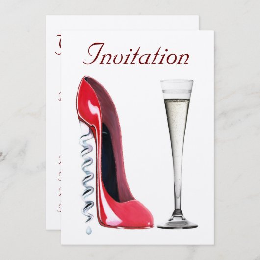 Corkschroef Stiletto en Champagne Flute Invitation Kaart (Voorkant / Achterkant)