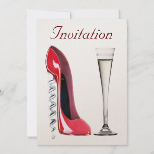 Corkschroef Stiletto en Champagne Flute Invitation Kaart