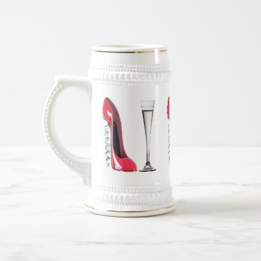 Corkschroef Stiletto Shoe en Champagne Flute Glass Bierpul (Links)