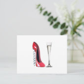 Corkschroef Stiletto Shoe en Champagne Flute Glass Briefkaart (Staand voorkant)