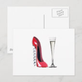 Corkschroef Stiletto Shoe en Champagne Flute Glass Briefkaart (Voorkant / Achterkant)
