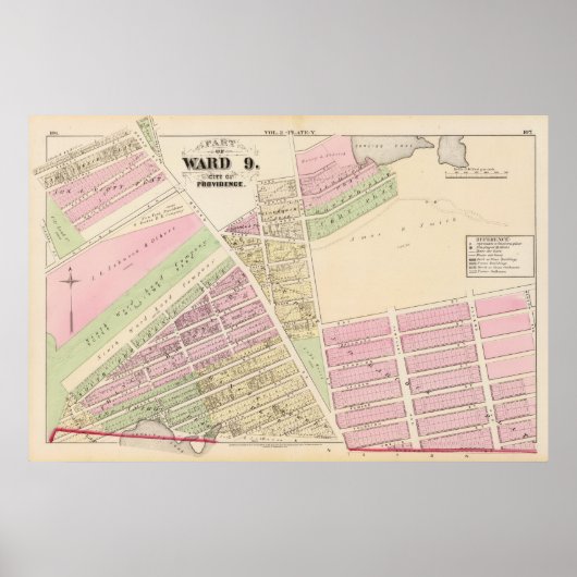 Corliss Cove Cunliffs Pond en Cranston Atlas Map Poster (Voorkant)