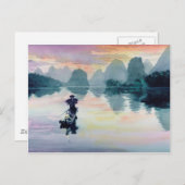 "Cormorant Fisherman" Waterverf China Briefkaart (Voorkant / Achterkant)