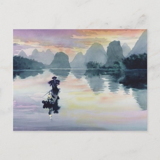 "Cormorant Fisherman" Waterverf China Briefkaart (Voorkant)