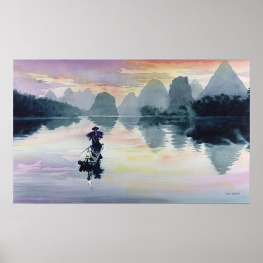 "Cormorant Fisherman" Waterverf China Poster (Voorkant)