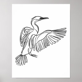 Cormorant Line Art Irish Coastal Wildlife Poster
