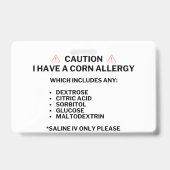 Corn Allergie Alarm Noodkaart Badge (Achterkant)