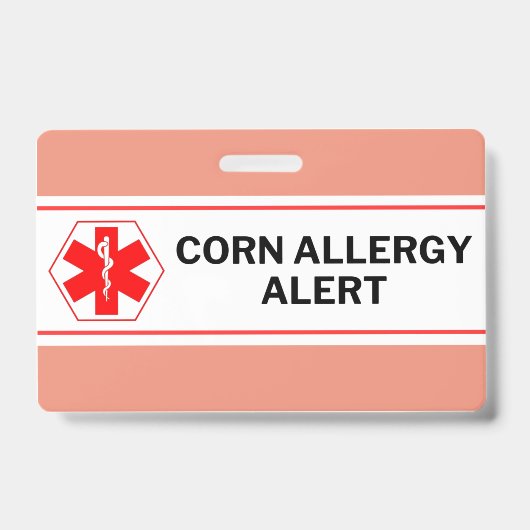 Corn Allergie Alarm Noodkaart Badge (Voorzijde)