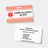 Corn Allergie Alarm Noodkaart Badge (Voor- en achterkant)