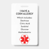 Corn Allergy Alert Badge (Back)