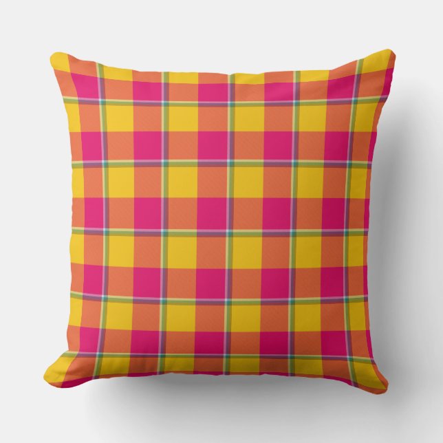 Corn and Razzmatazz Plaid Yellow Pink Gold Kussen (Voorkant)