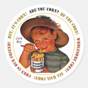 CORN BOY door Jeff Willis Art Ronde Sticker