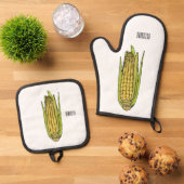 Corn cartoon illustratie ovenwant & pannenlap set (Top down)