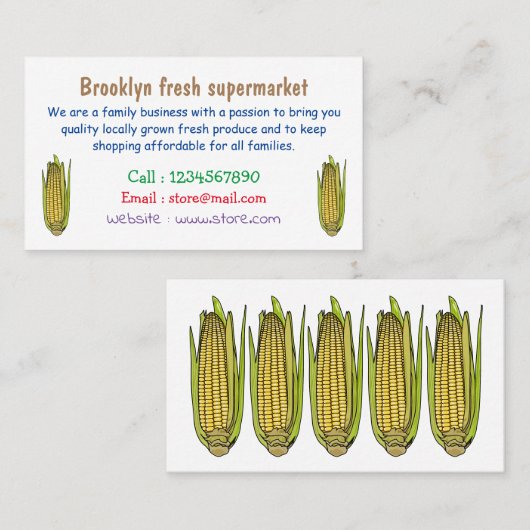 Corn cartoon illustratie visitekaartje (Voorkant / Achterkant)