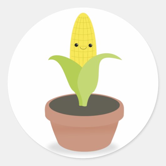 Corn Character Ronde Sticker (Voorkant)