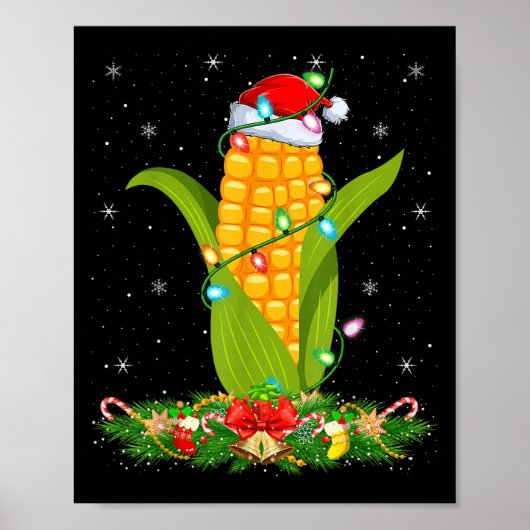 Corn Christmas Lights Funny Santa Hat Corn Xmas  Poster (Voorkant)