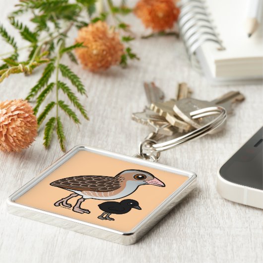 Corn Crake met baby Sleutelhanger (Zijkant)