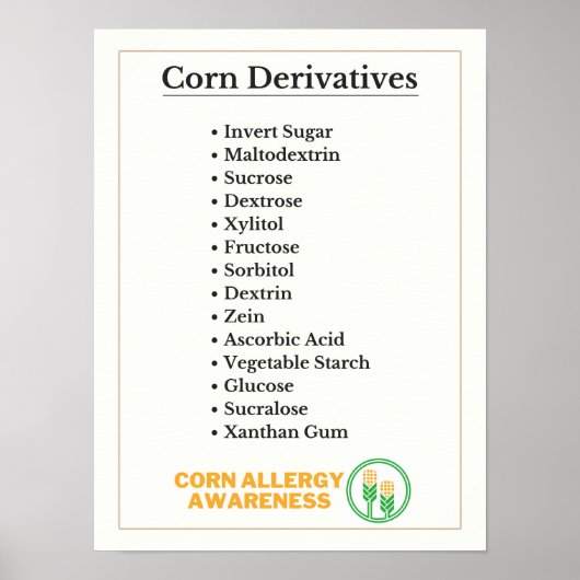 Corn Derivaten Allergie Awareness Poster (Voorkant)