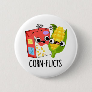 Corn-flict Funny Cornflake Corn Pun Ronde Button 5,7 Cm