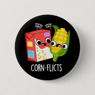 Corn-flict Funny Cornflake Corn Pun Ronde Button 5,7 Cm