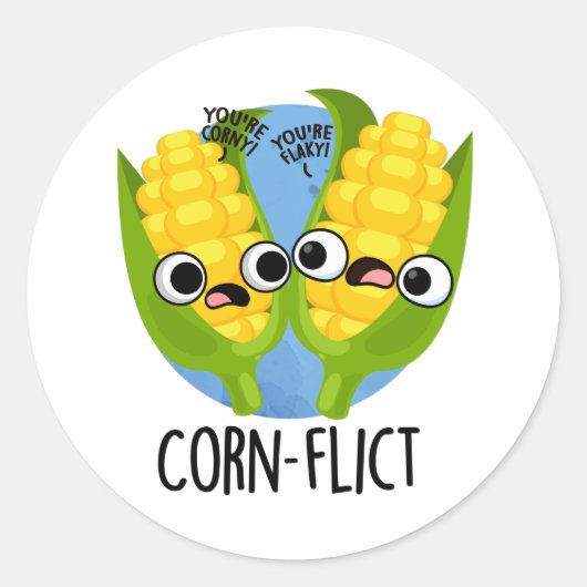 Corn-flict Grappige Corn Pun Ronde Sticker (Voorkant)