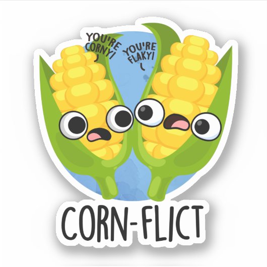 Corn-flict Grappige Corn Pun Sticker (Voorkant)