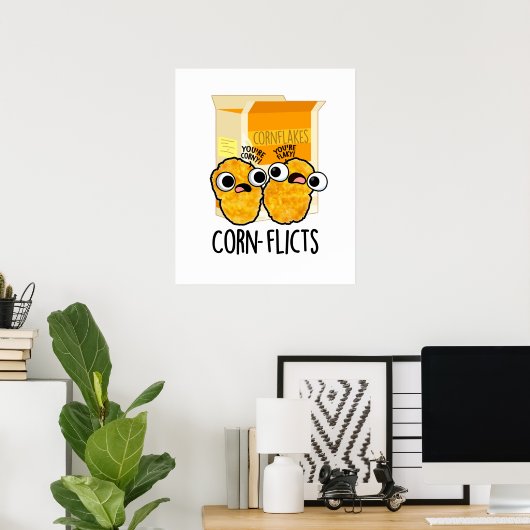 Corn-flicts Funny Corn Flakes Pun Poster (Thuiskantoor)