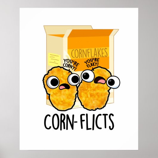 Corn-flicts Funny Corn Flakes Pun Poster (Voorkant)